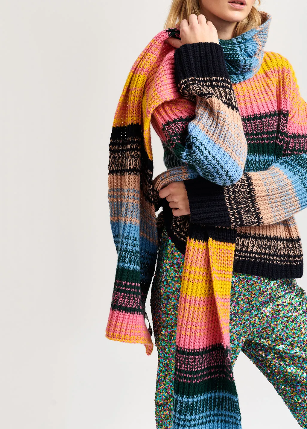 Multicolored ribbed wool-blend sweater