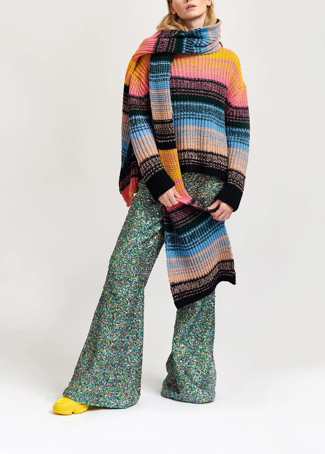 Multicolored ribbed wool-blend sweater