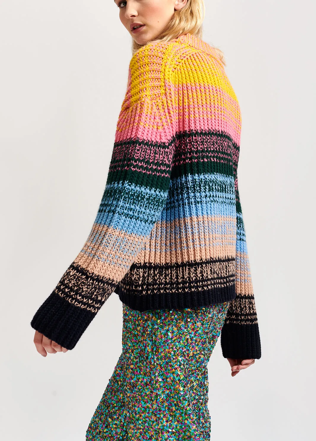 Multicolored ribbed wool-blend sweater