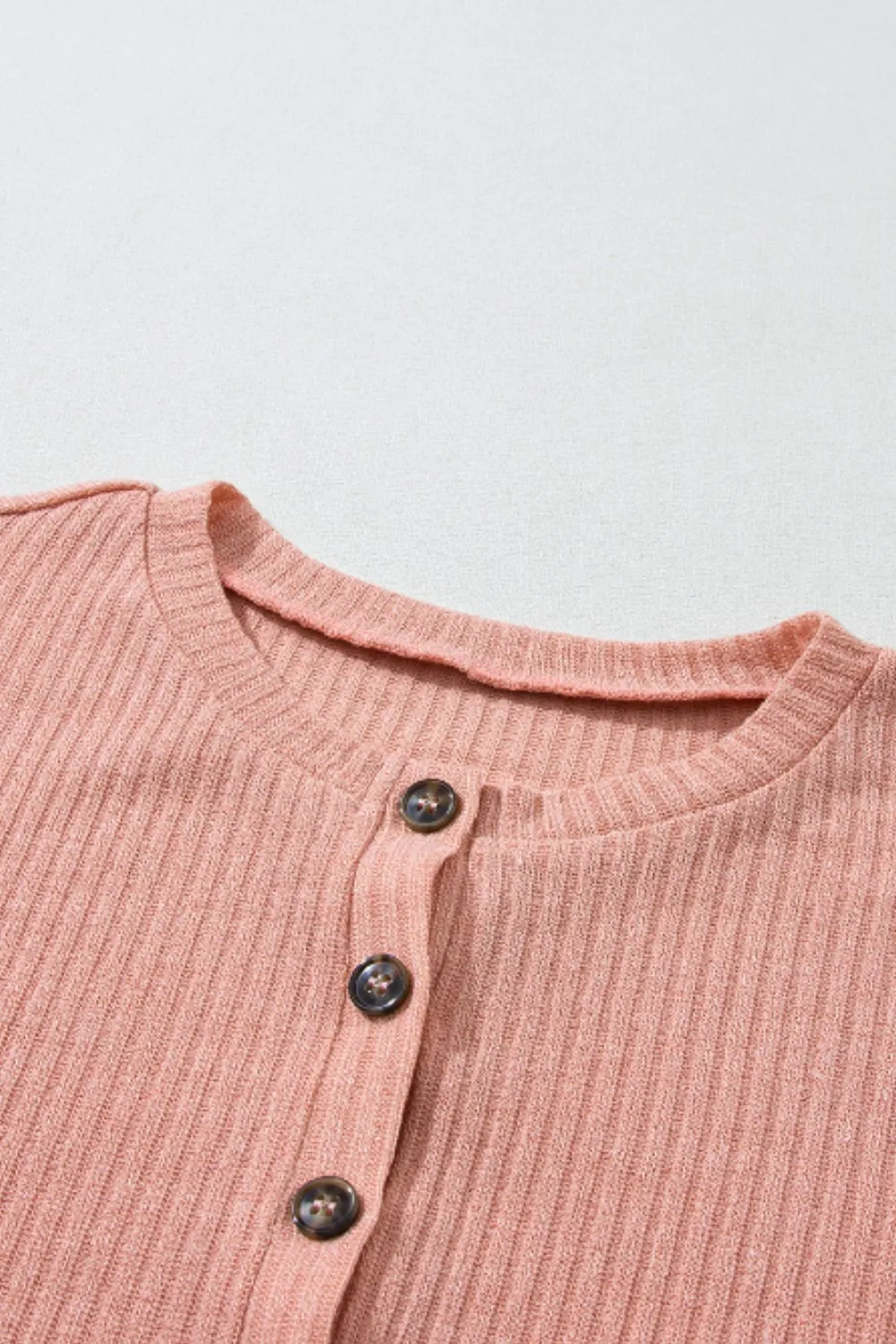 Mylo Quarter Button Round Neck Dropped Shoulder Knit Top