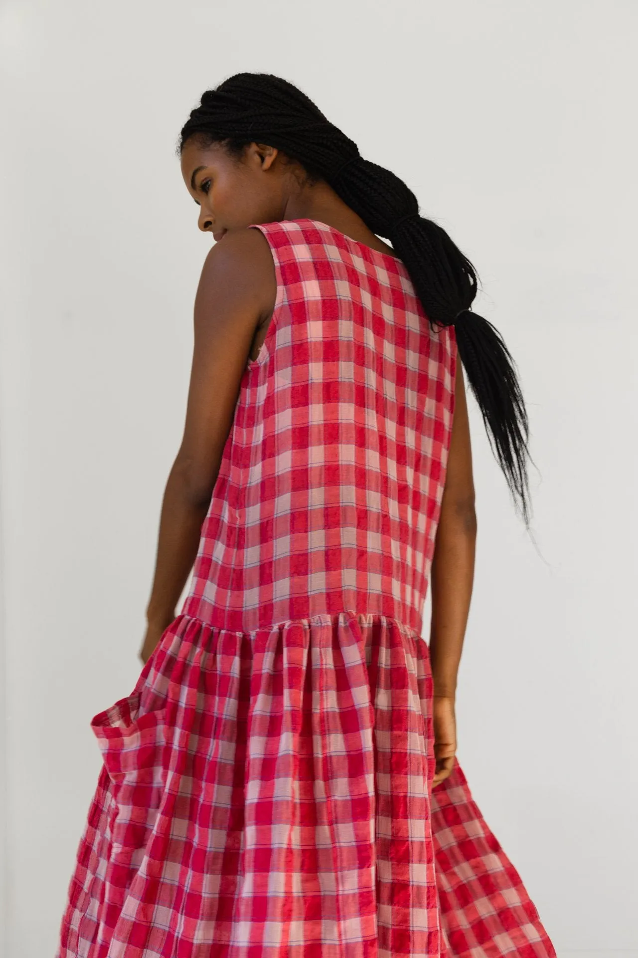 Myrtle Dress, Red Gauze Plaid