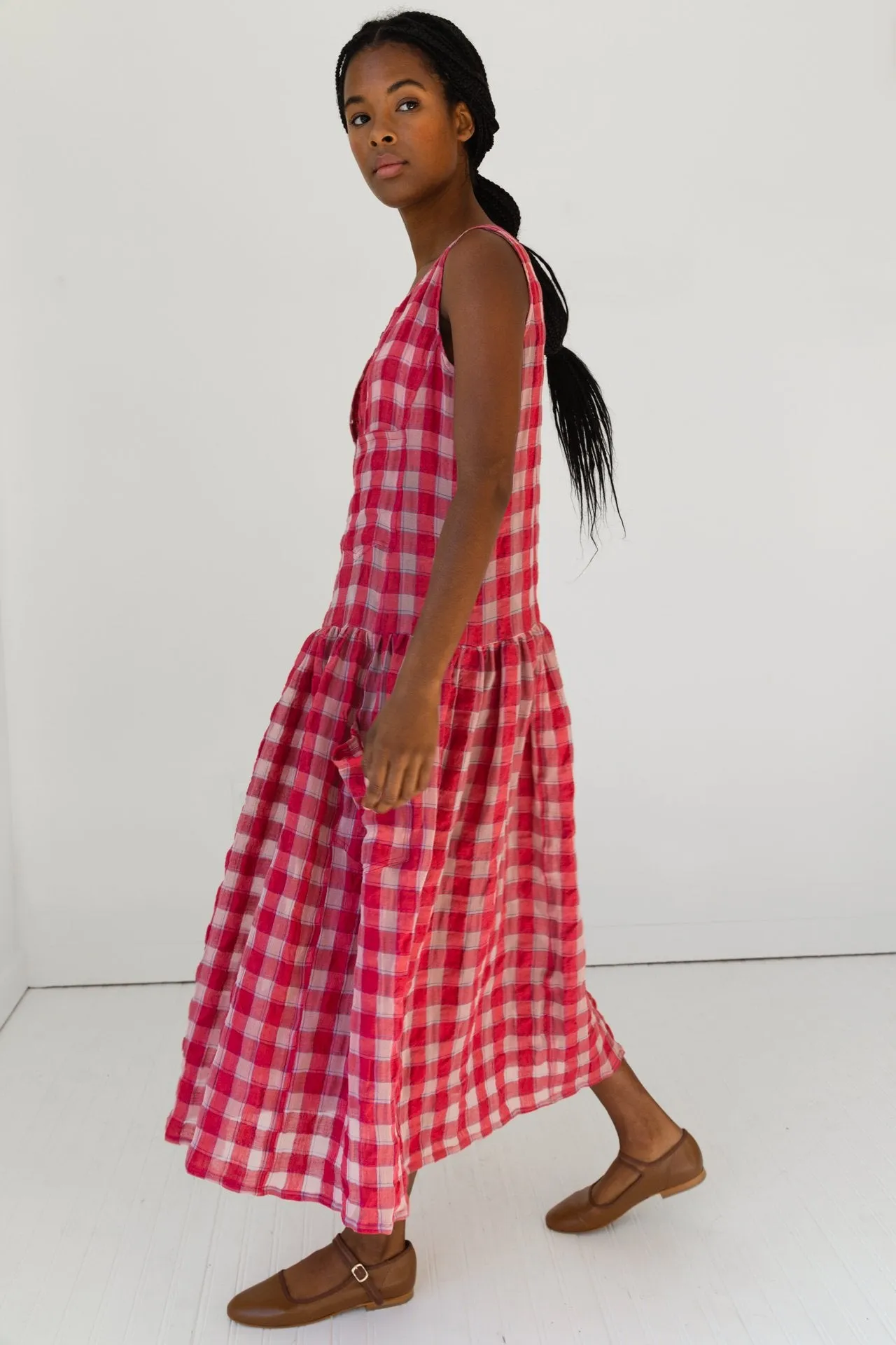Myrtle Dress, Red Gauze Plaid
