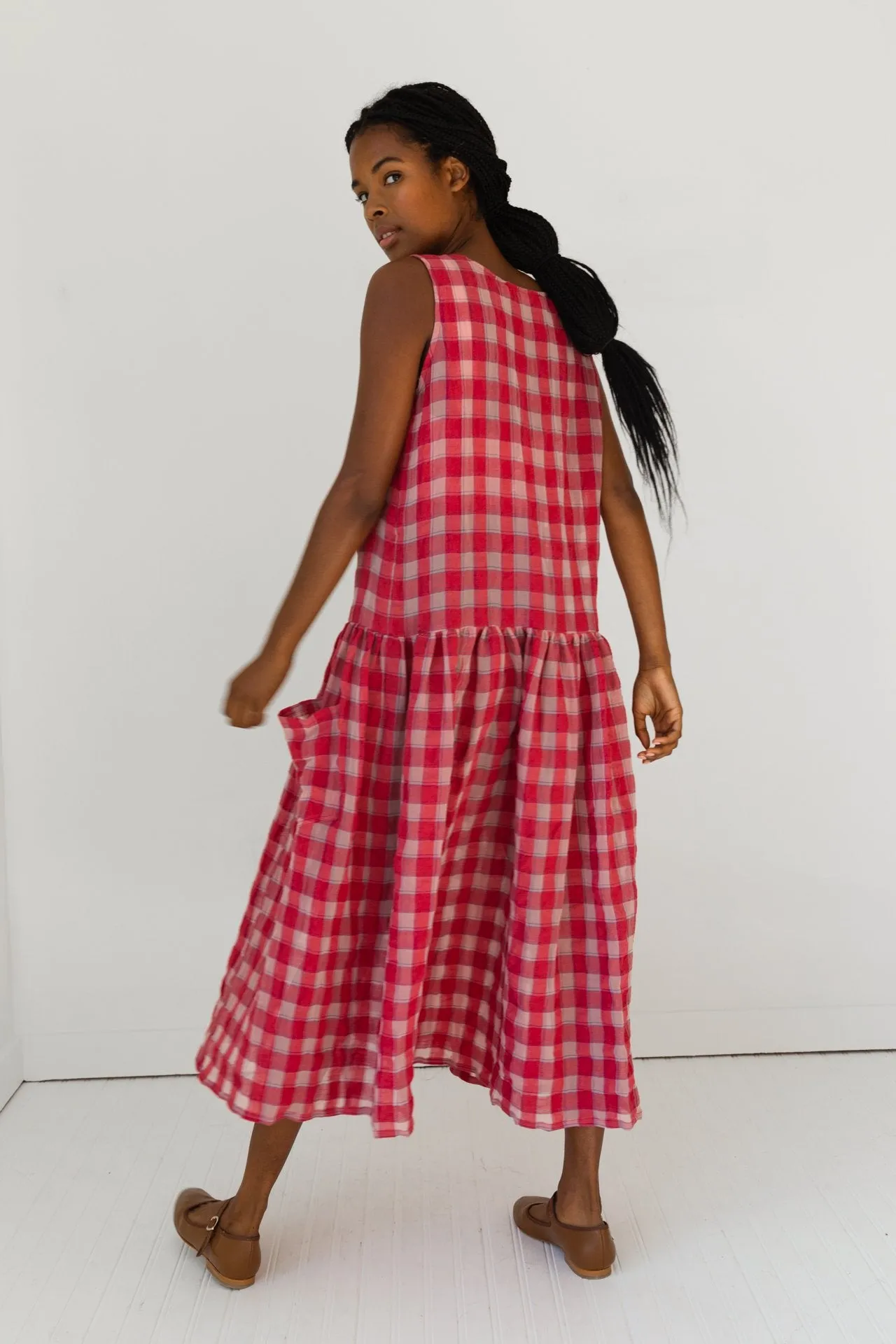 Myrtle Dress, Red Gauze Plaid