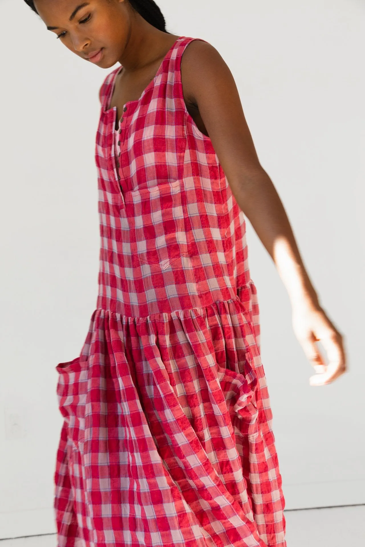 Myrtle Dress, Red Gauze Plaid
