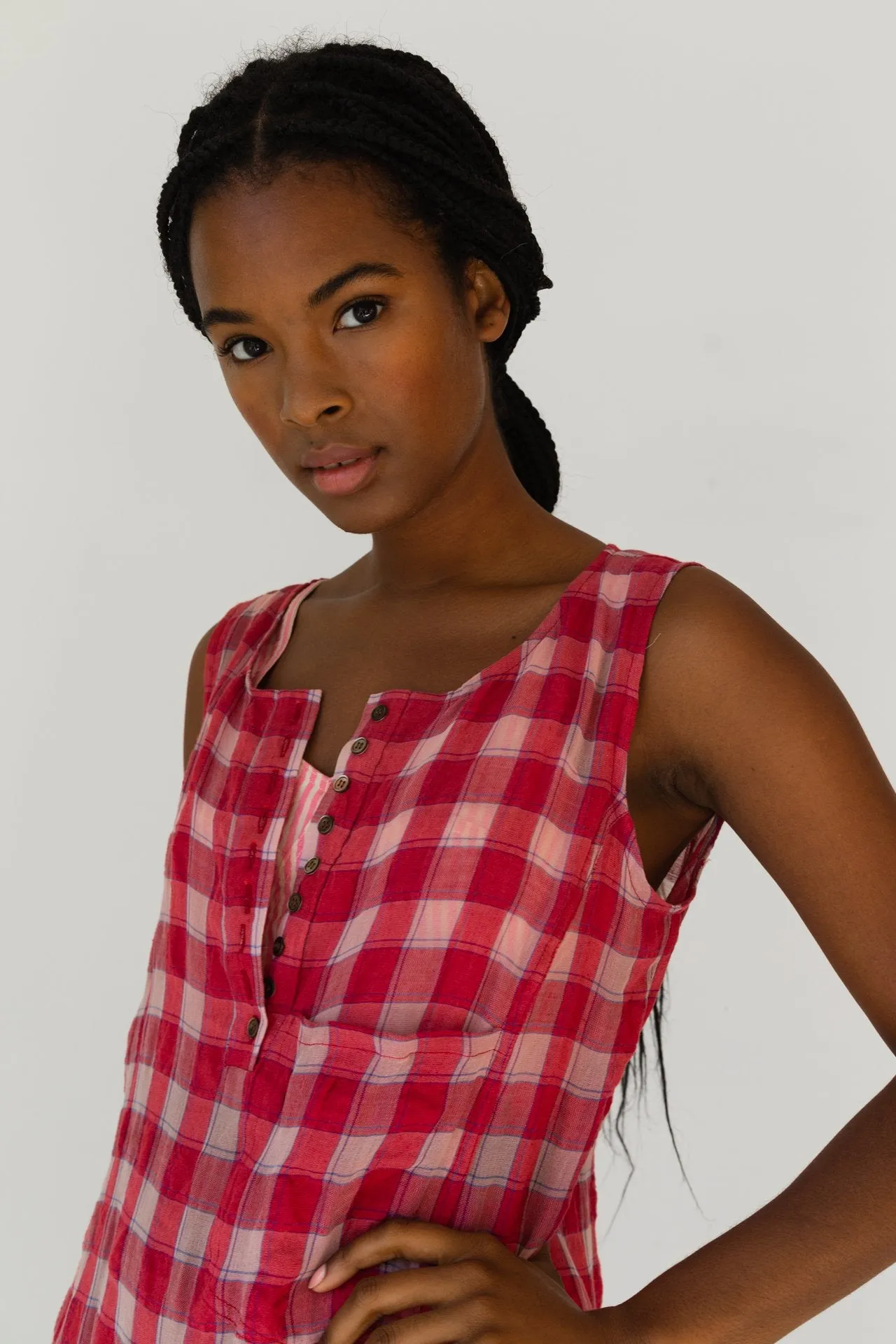 Myrtle Dress, Red Gauze Plaid