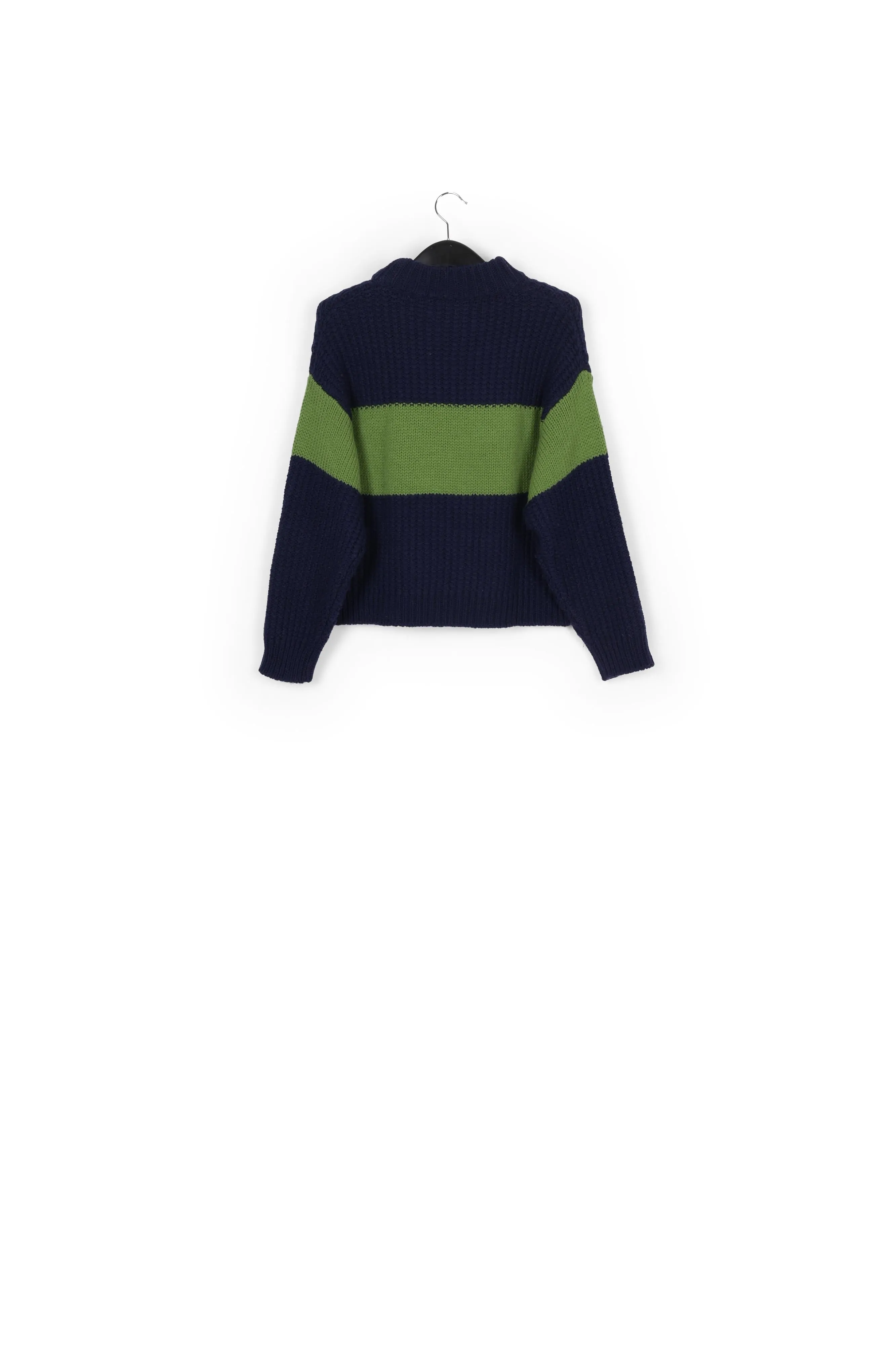 Navy blue and green wool-blend sweater