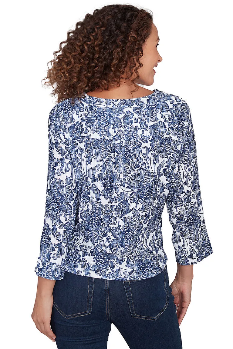 Navy Making Waves Hibiscus Gauze Shirt