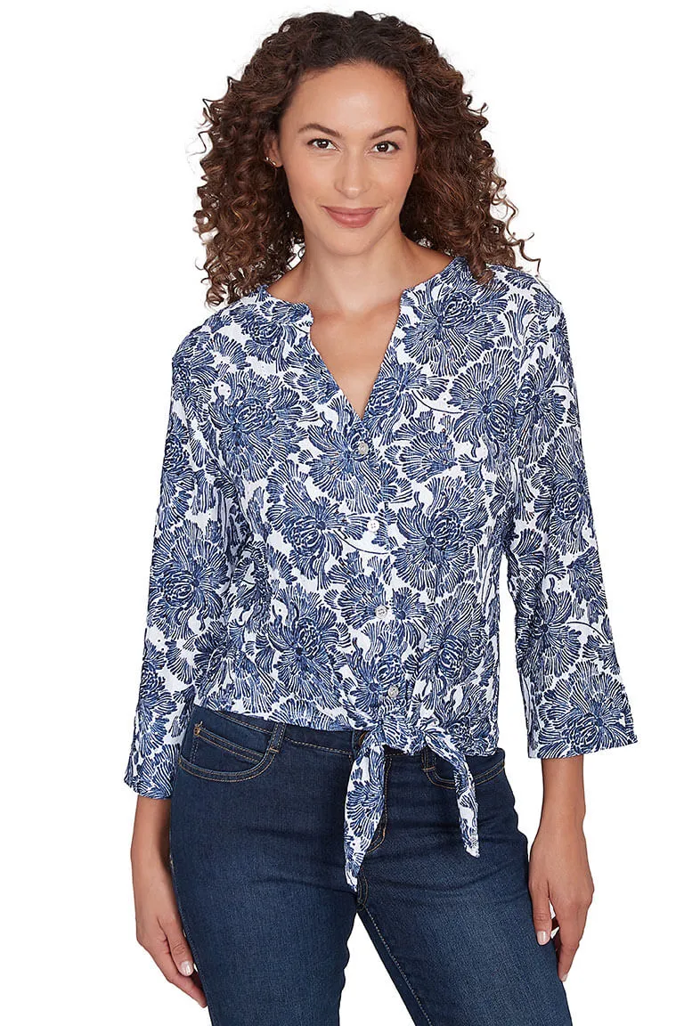 Navy Making Waves Hibiscus Gauze Shirt