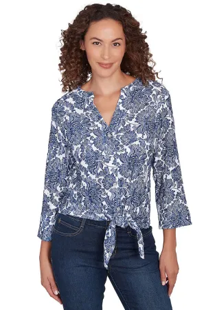 Navy Making Waves Hibiscus Gauze Shirt