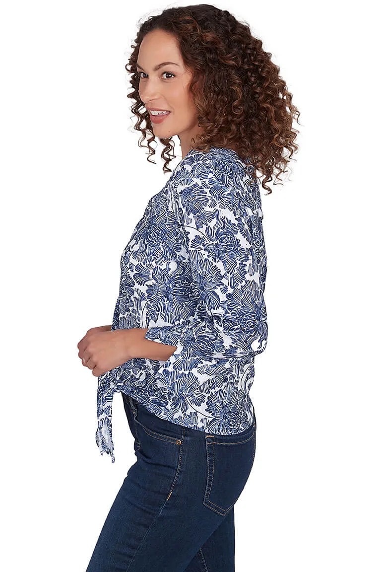 Navy Making Waves Hibiscus Gauze Shirt