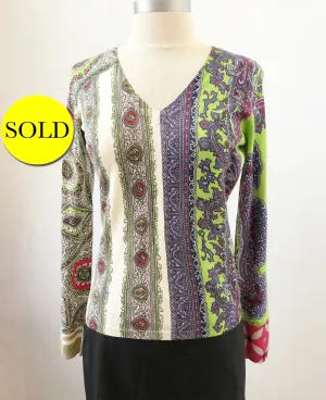 NEW Etro Silk Patterned V-Neck Sweater Size 42 It (S / 6 Us)