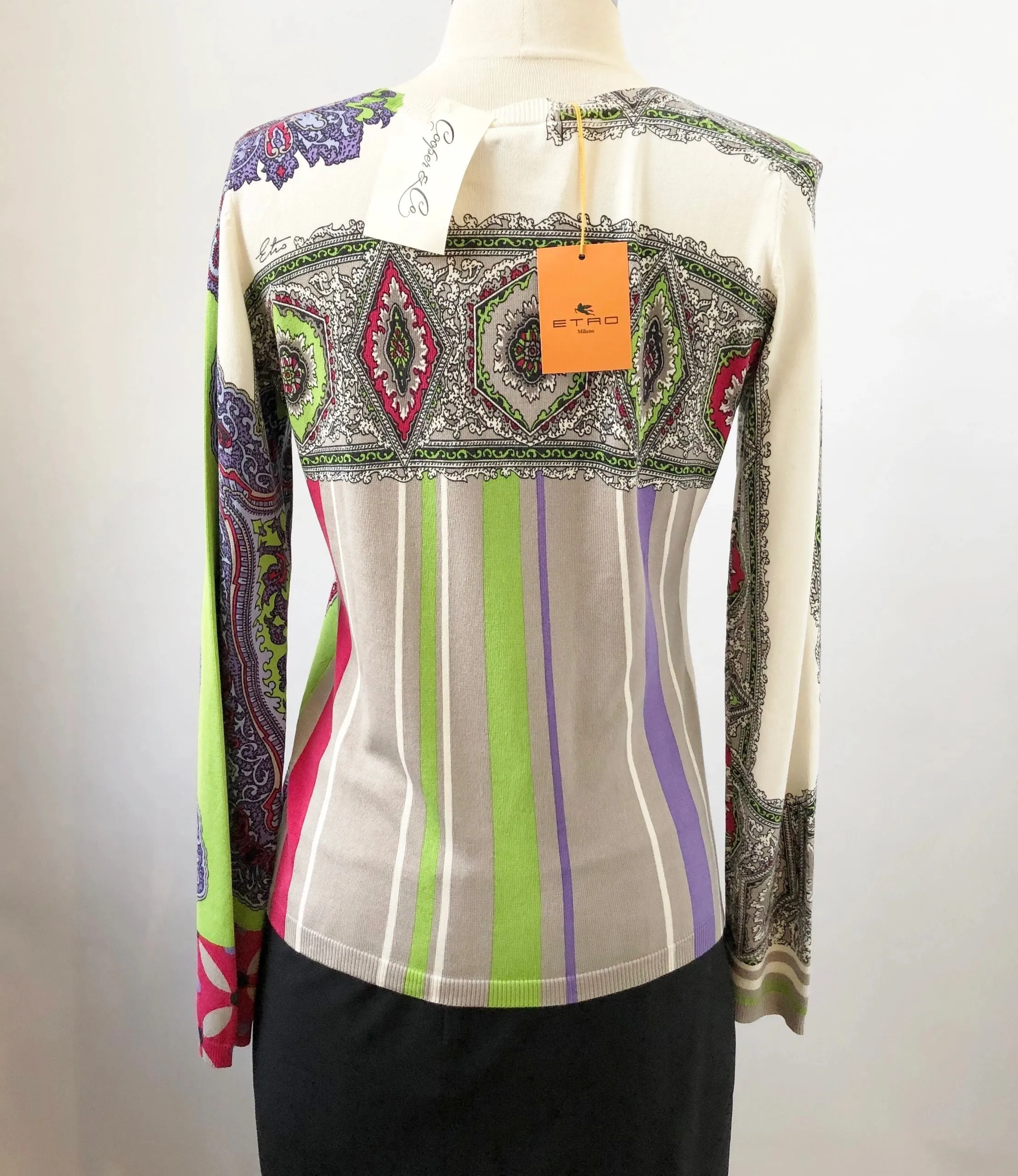 NEW Etro Silk Patterned V-Neck Sweater Size 42 It (S / 6 Us)