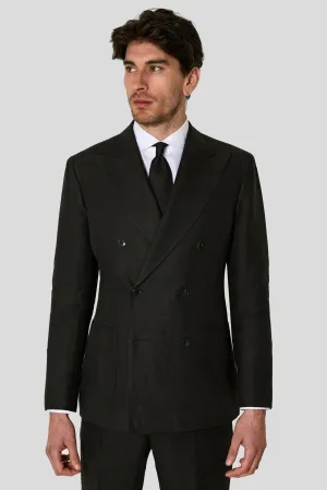 New SUITREVIEW Elmhurst Black Pure Linen DB Suit - Size 42S