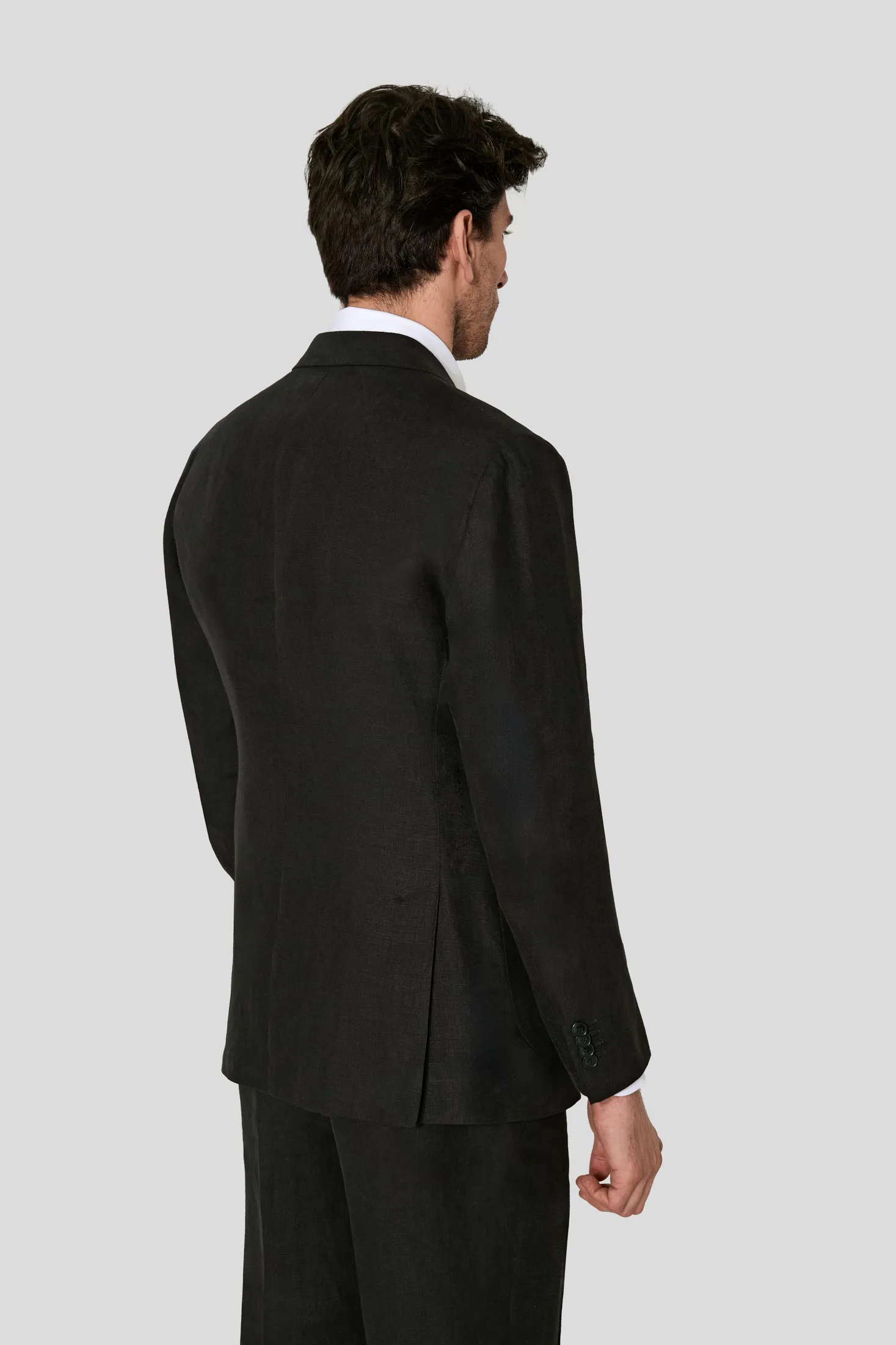 New SUITREVIEW Elmhurst Black Pure Linen DB Suit - Size 42S