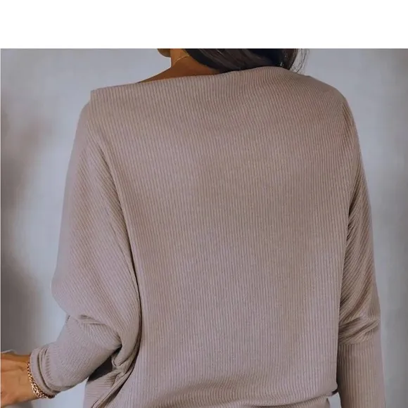New Women Knit off shoulder camel loose tops shirt