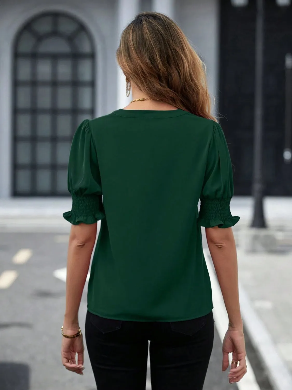 Notched Short Sleeve Blouse (7 Colors)