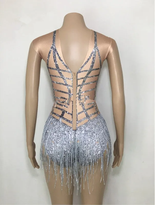Nude Fringe Bodysuit