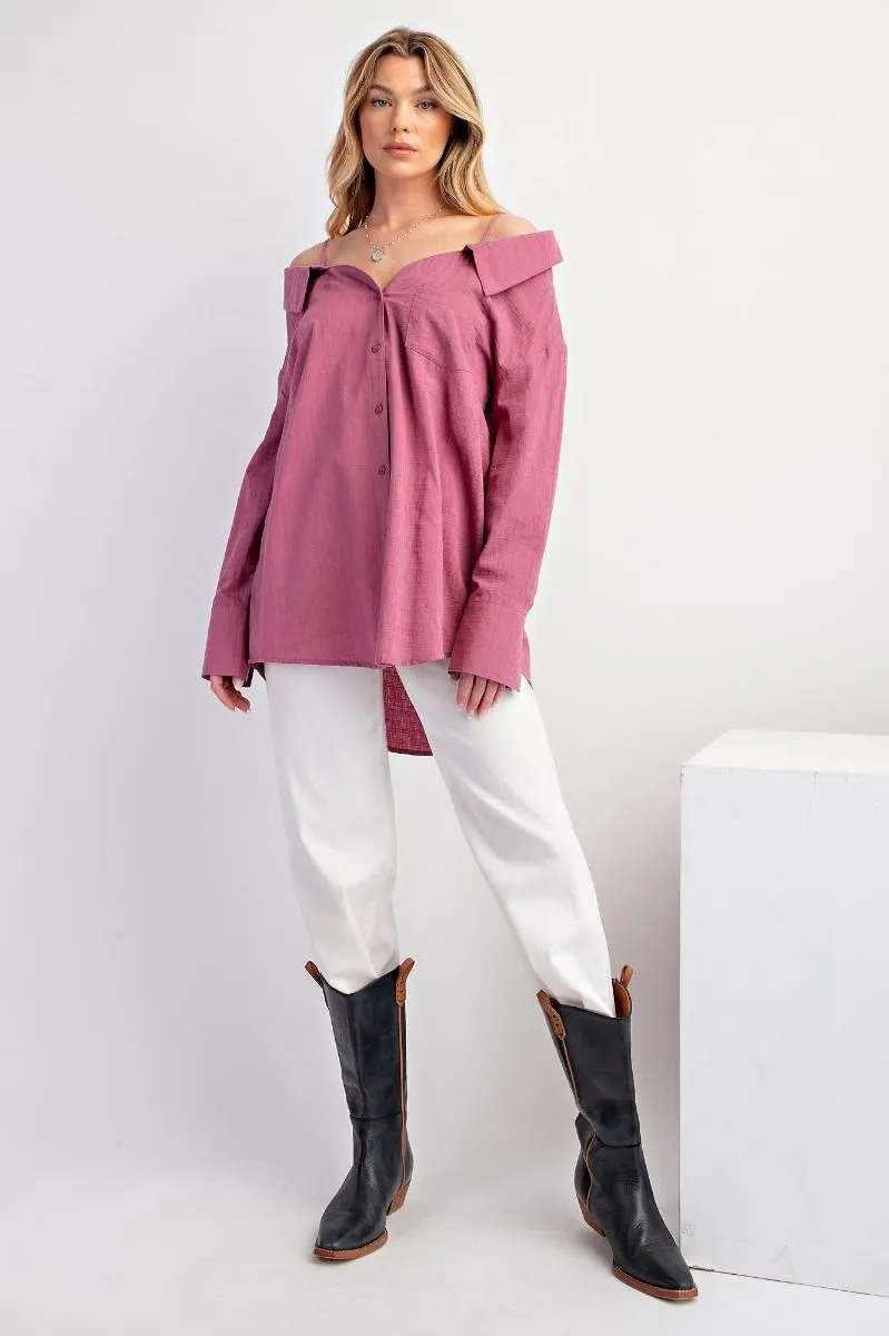 Off Shoulder Button Down Top