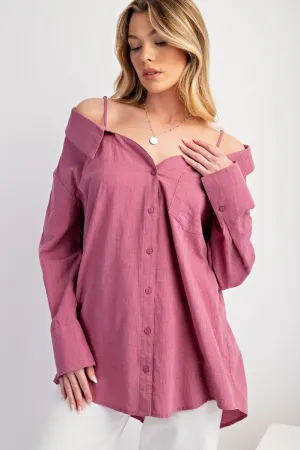 Off Shoulder Button Down Top
