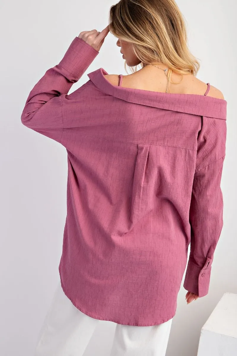 Off Shoulder Button Down Top