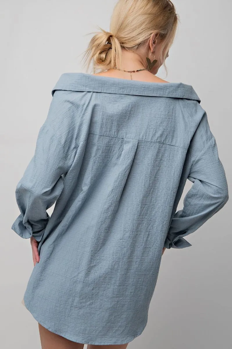 Off Shoulder Button Down Top