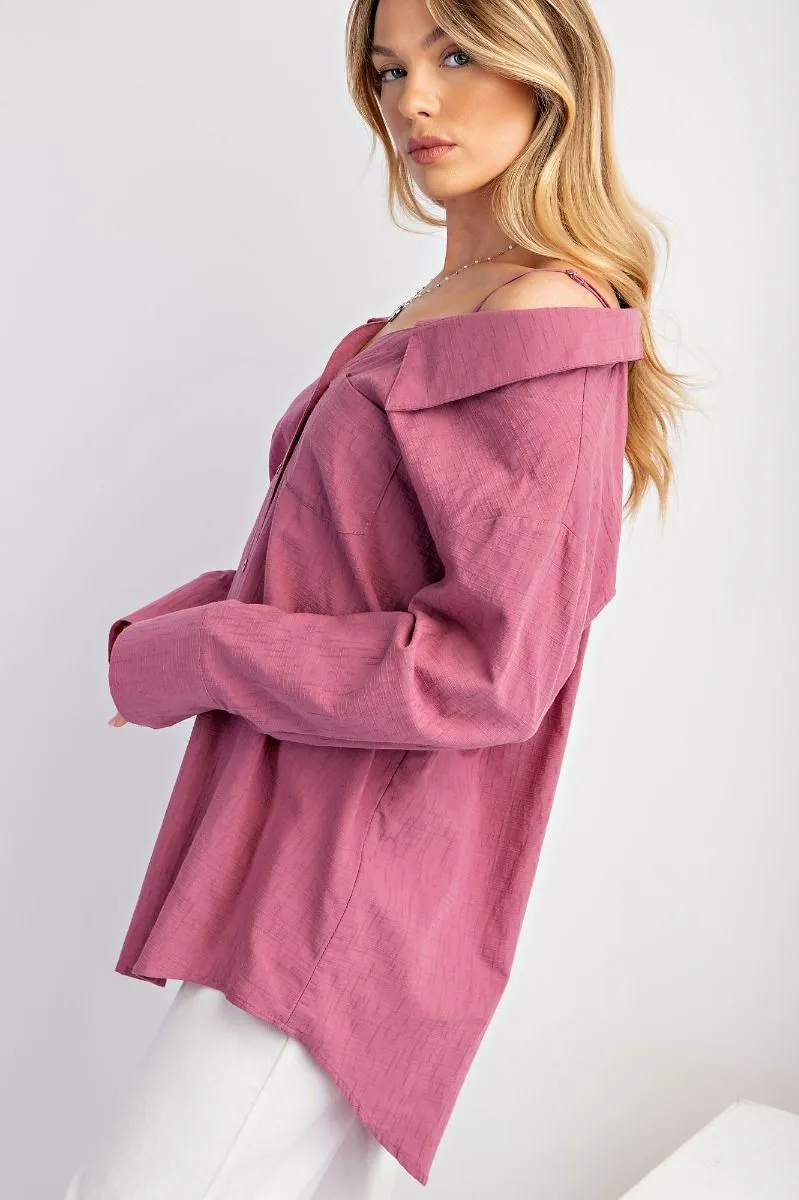 Off Shoulder Button Down Top