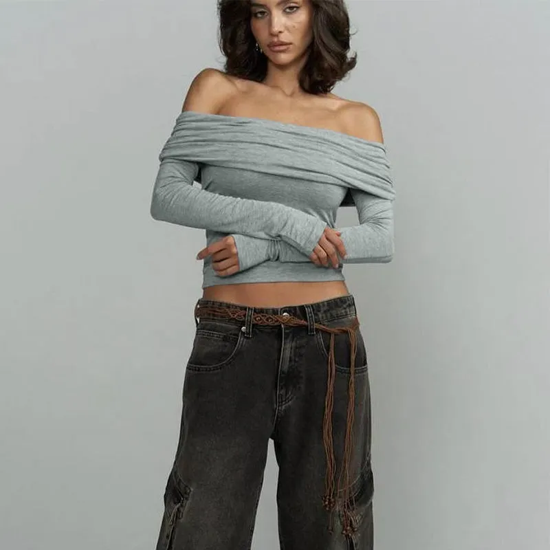 Off-Shoulder Grey Top