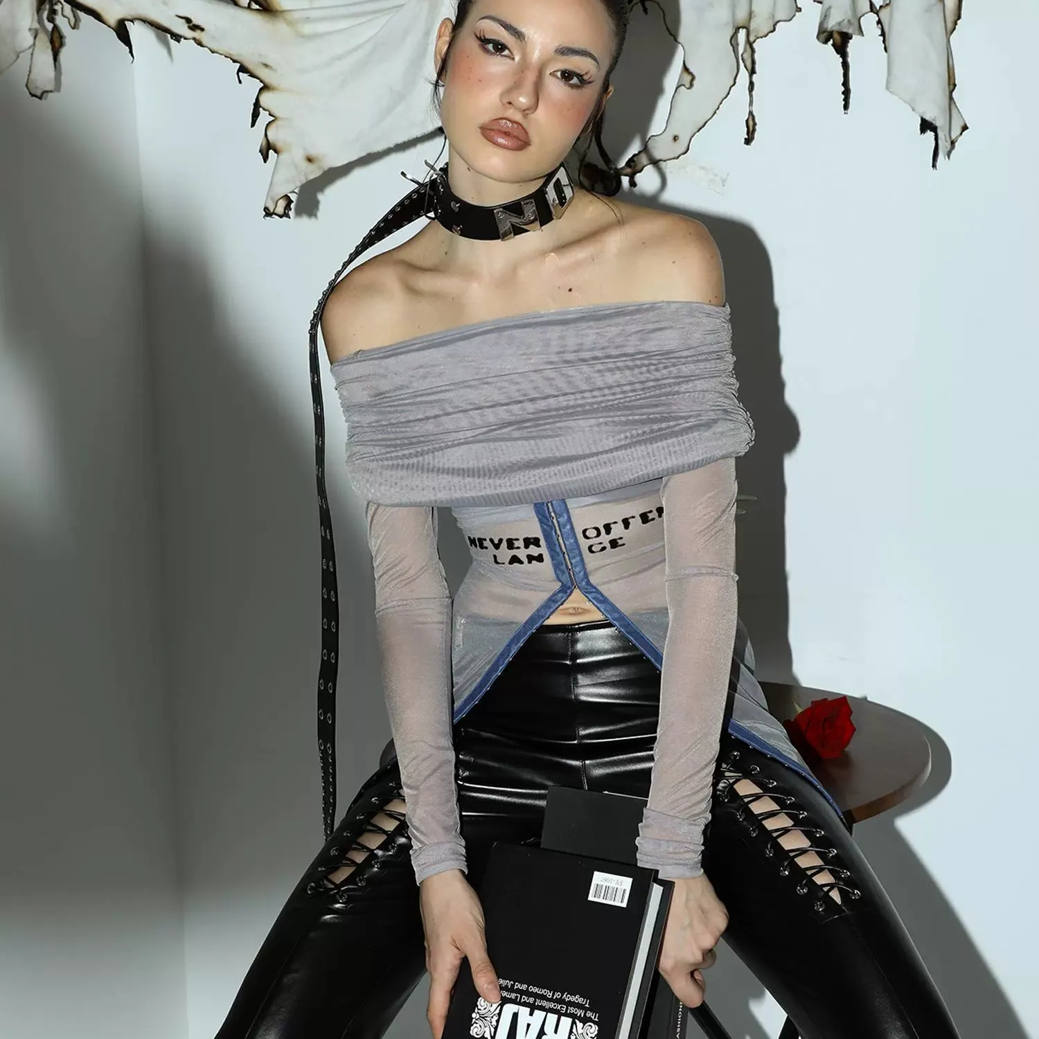 Off-Shoulder Mesh Top