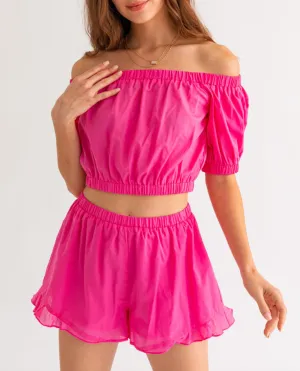 Off Shoulder Short Sleeve Crop Top