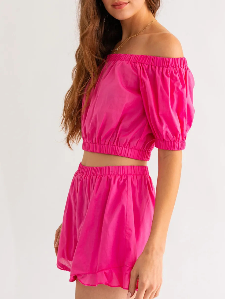 Off Shoulder Short Sleeve Crop Top