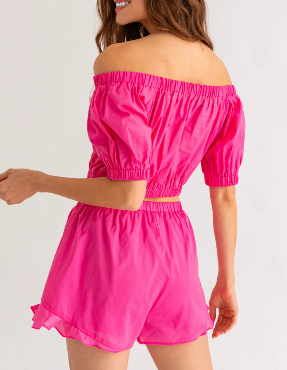 Off Shoulder Short Sleeve Crop Top