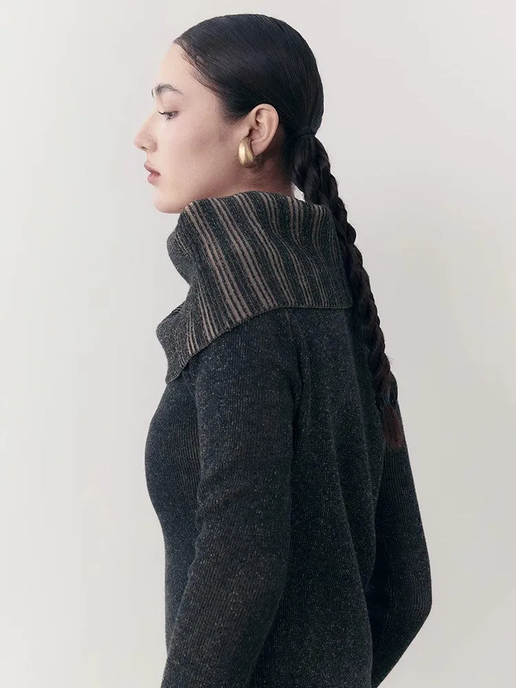 Off-Shoulder Stripe Long-Tie Retro Knit