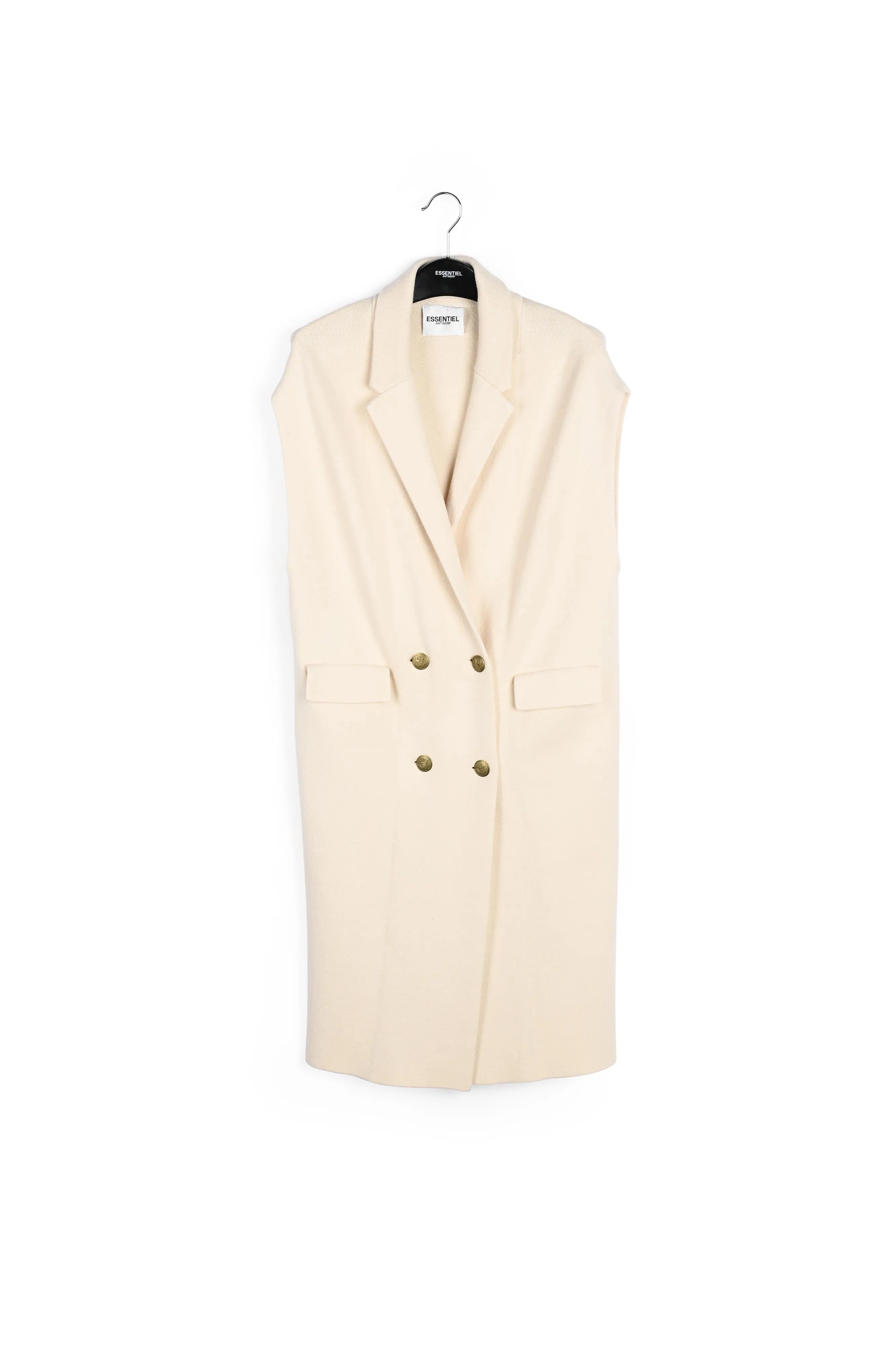 Off-white sleeveless midi-length cardigan