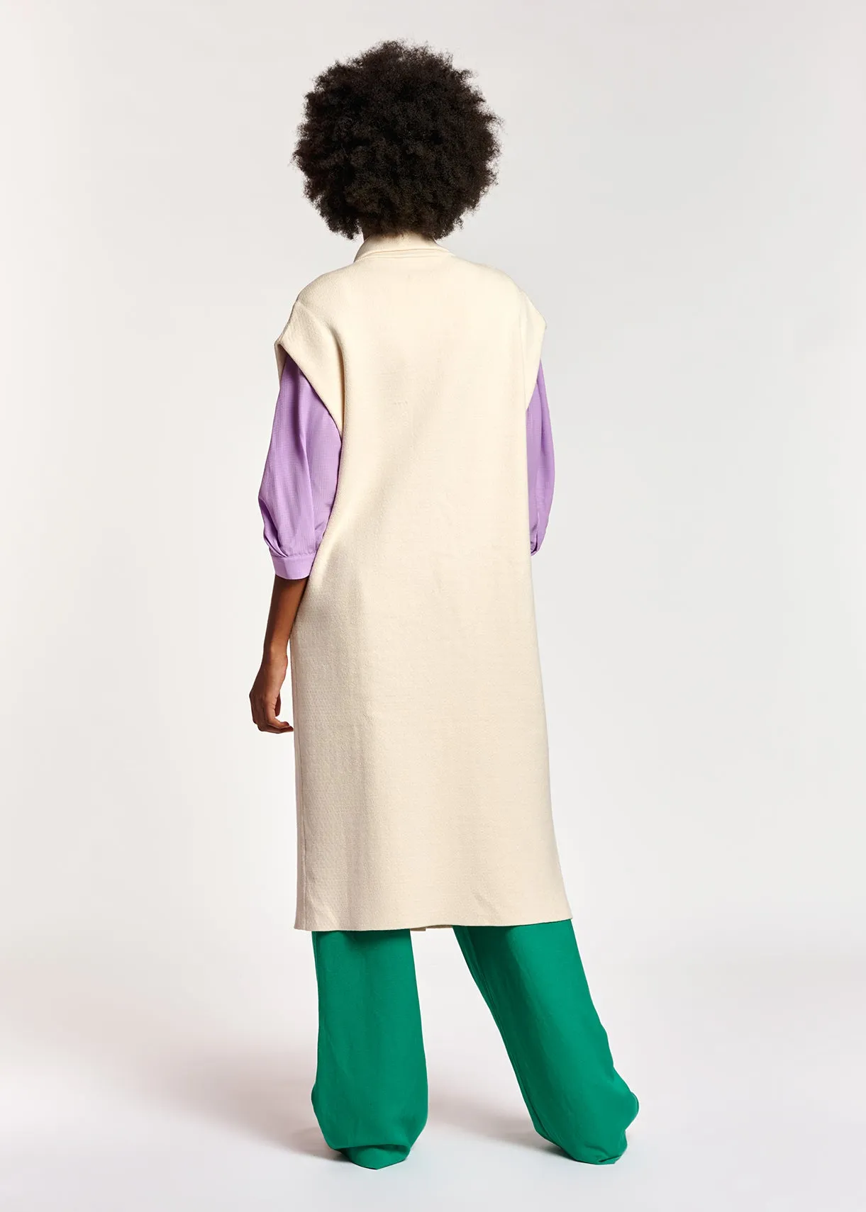 Off-white sleeveless midi-length cardigan