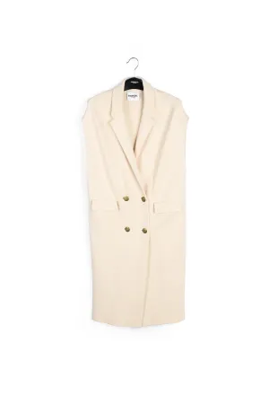 Off-white sleeveless midi-length cardigan