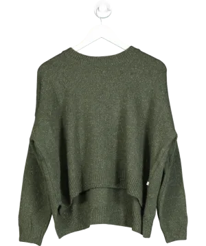 OLIVE CLOTHING Green Unbalanced Crew Neck Knit UK S/M