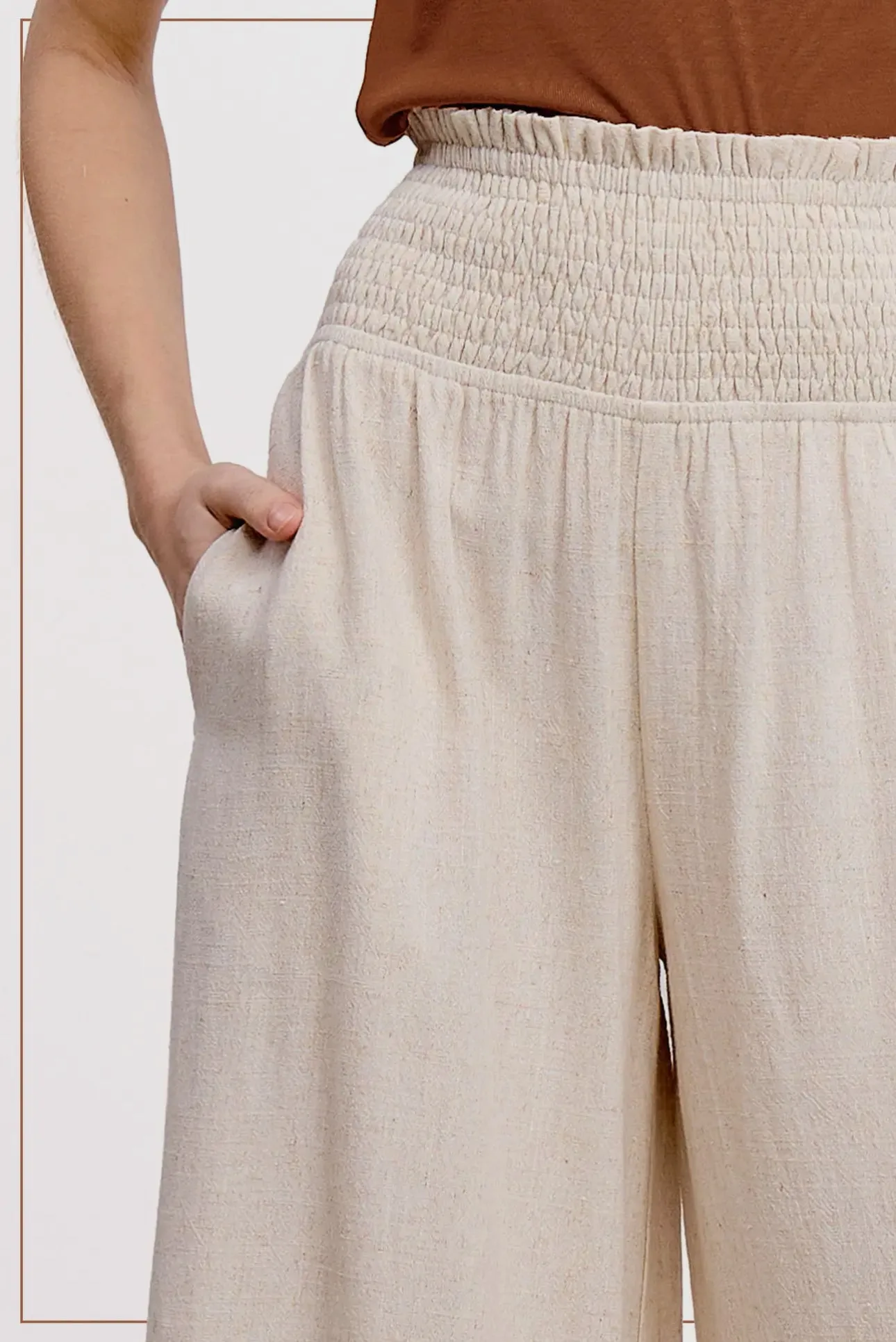Olivia -Smocked Waist High Waist Pants with Side Pockets