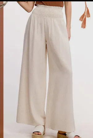 Olivia -Smocked Waist High Waist Pants with Side Pockets