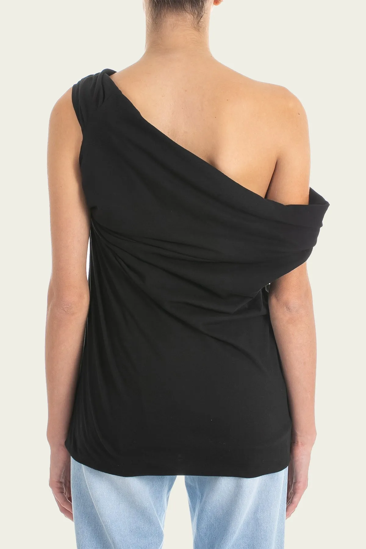 One-Shoulder Draped Top in Black