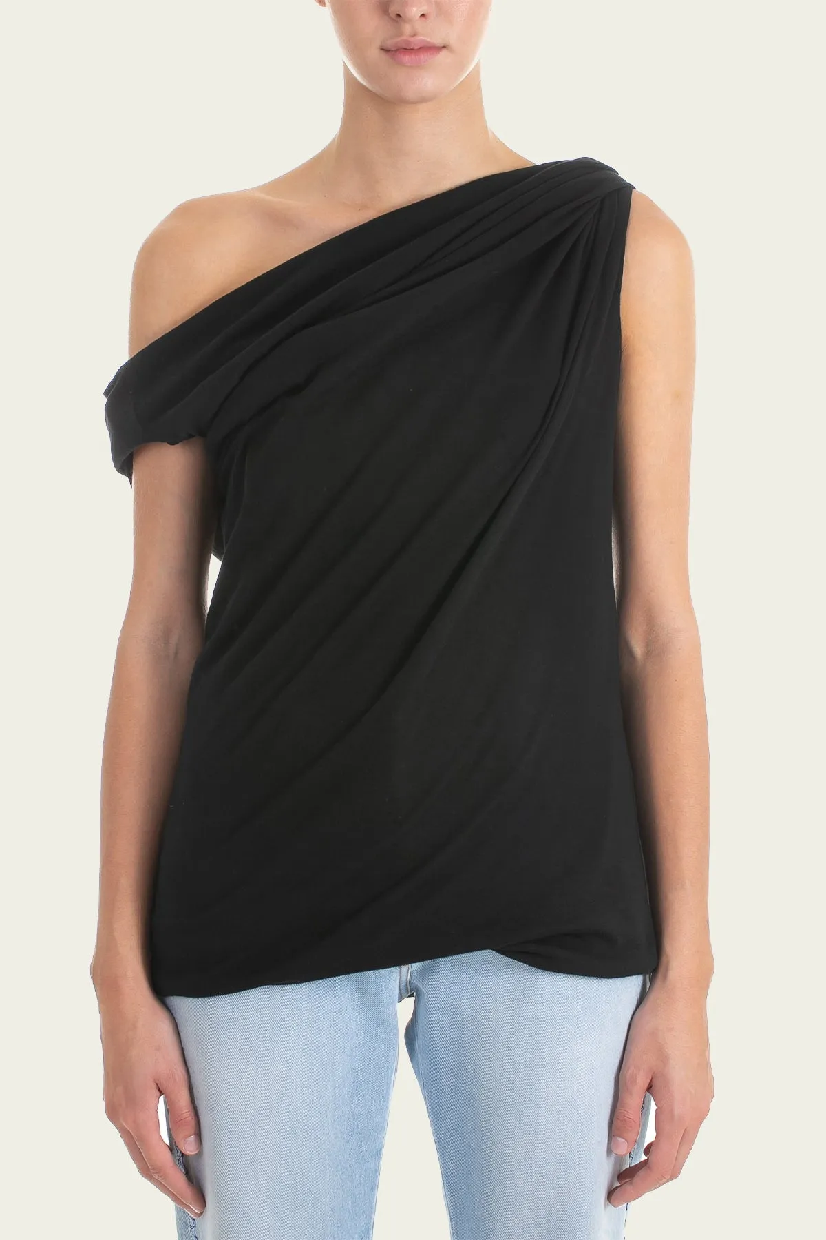One-Shoulder Draped Top in Black