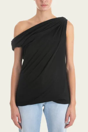 One-Shoulder Draped Top in Black