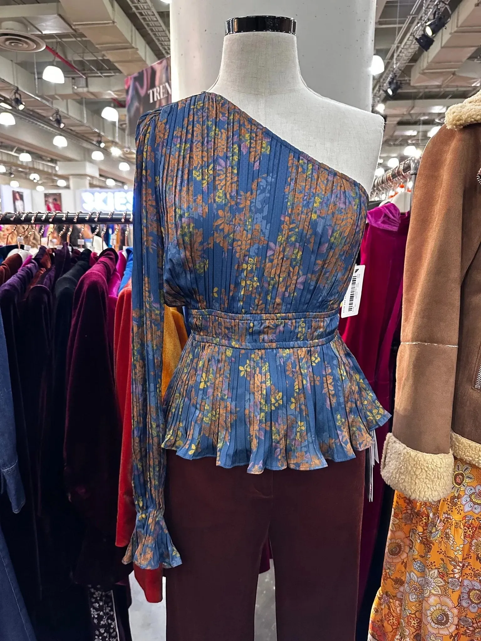 One Shoulder Floral Teal Top
