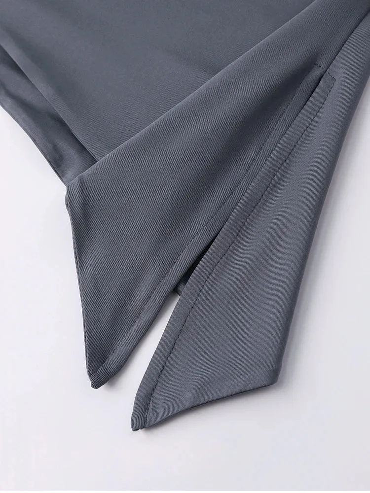 One Shoulder Side Slit Double Layers Top