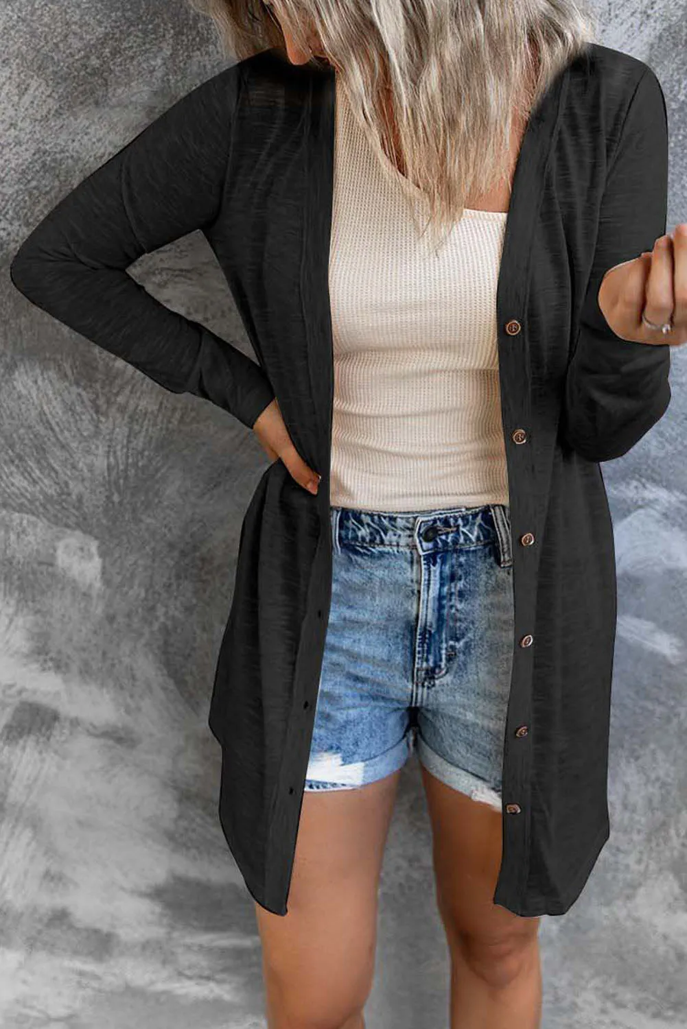 Open-Front Buttons Cardigan