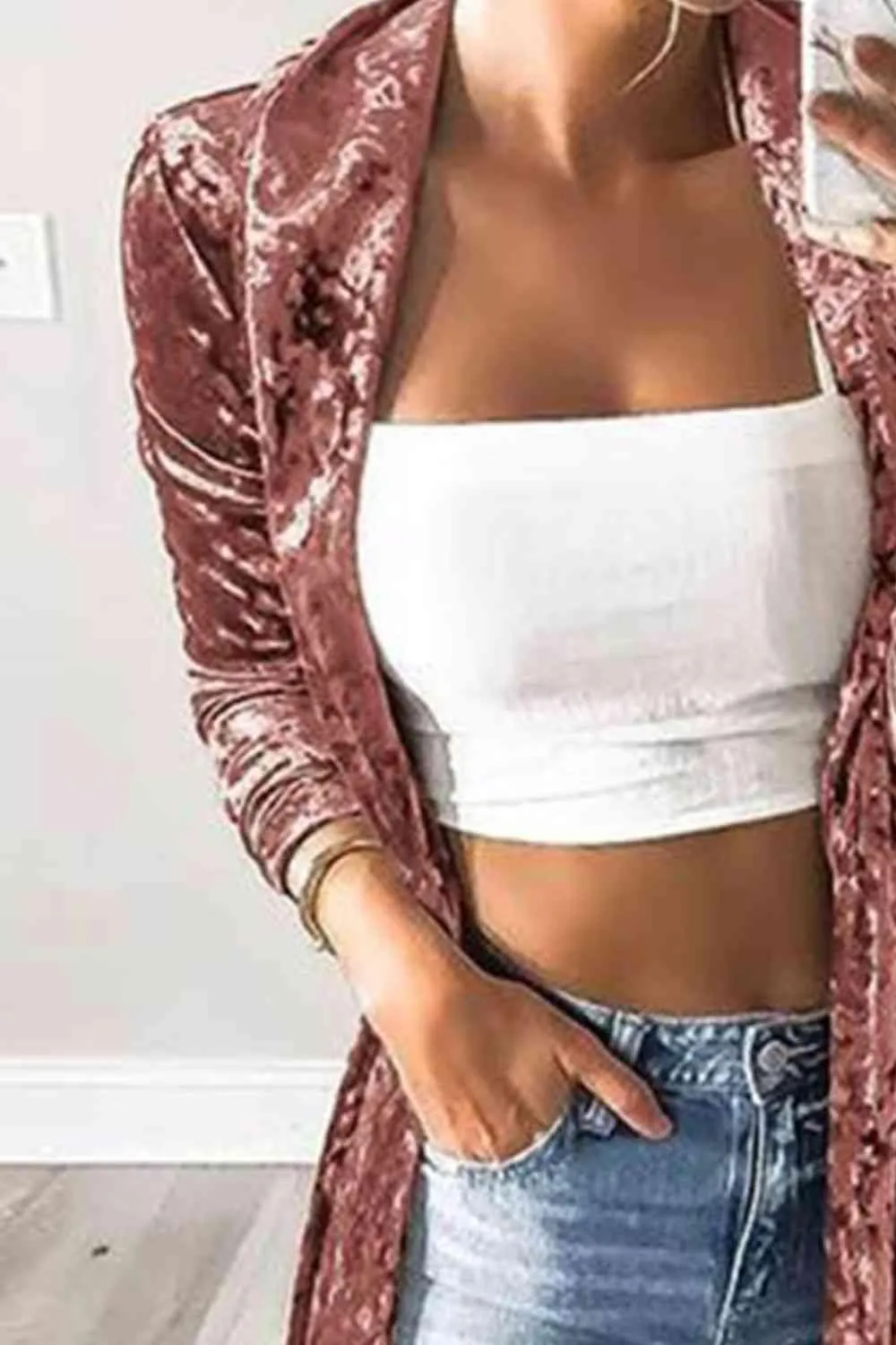 Open Front Longline Velvet Cardigan