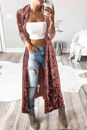 Open Front Longline Velvet Cardigan