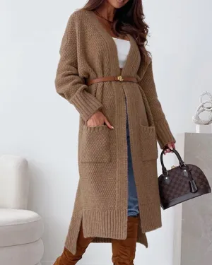 Open Front Pocket Design Longline Cardigan