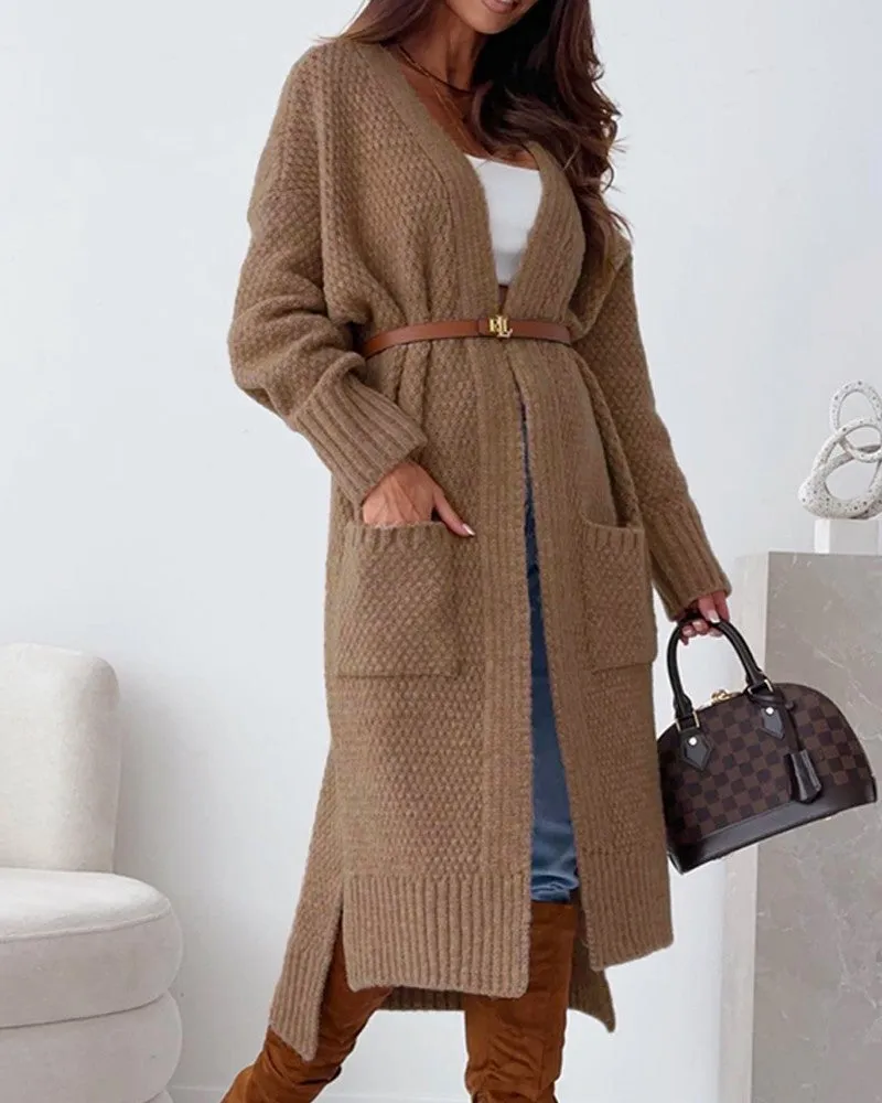 Open Front Pocket Design Longline Cardigan