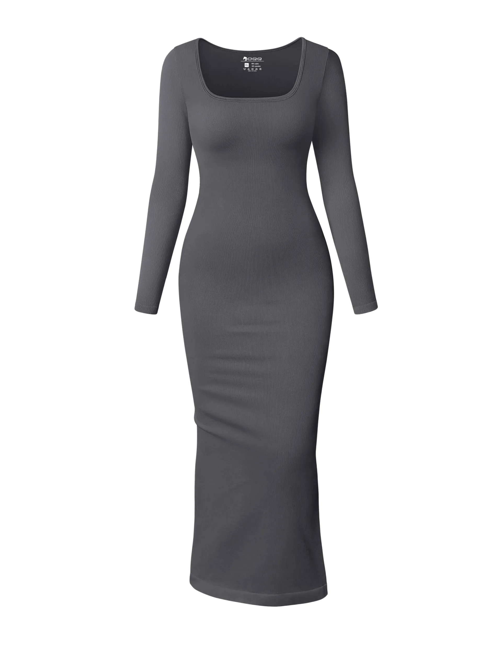 OQQ Women's Long Sleeve Maxi Dress Square Neck Ribbed Bodycon Lounge Soft Dresses