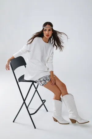 Oversized Crew Neck Long Sleeve Sweater in White